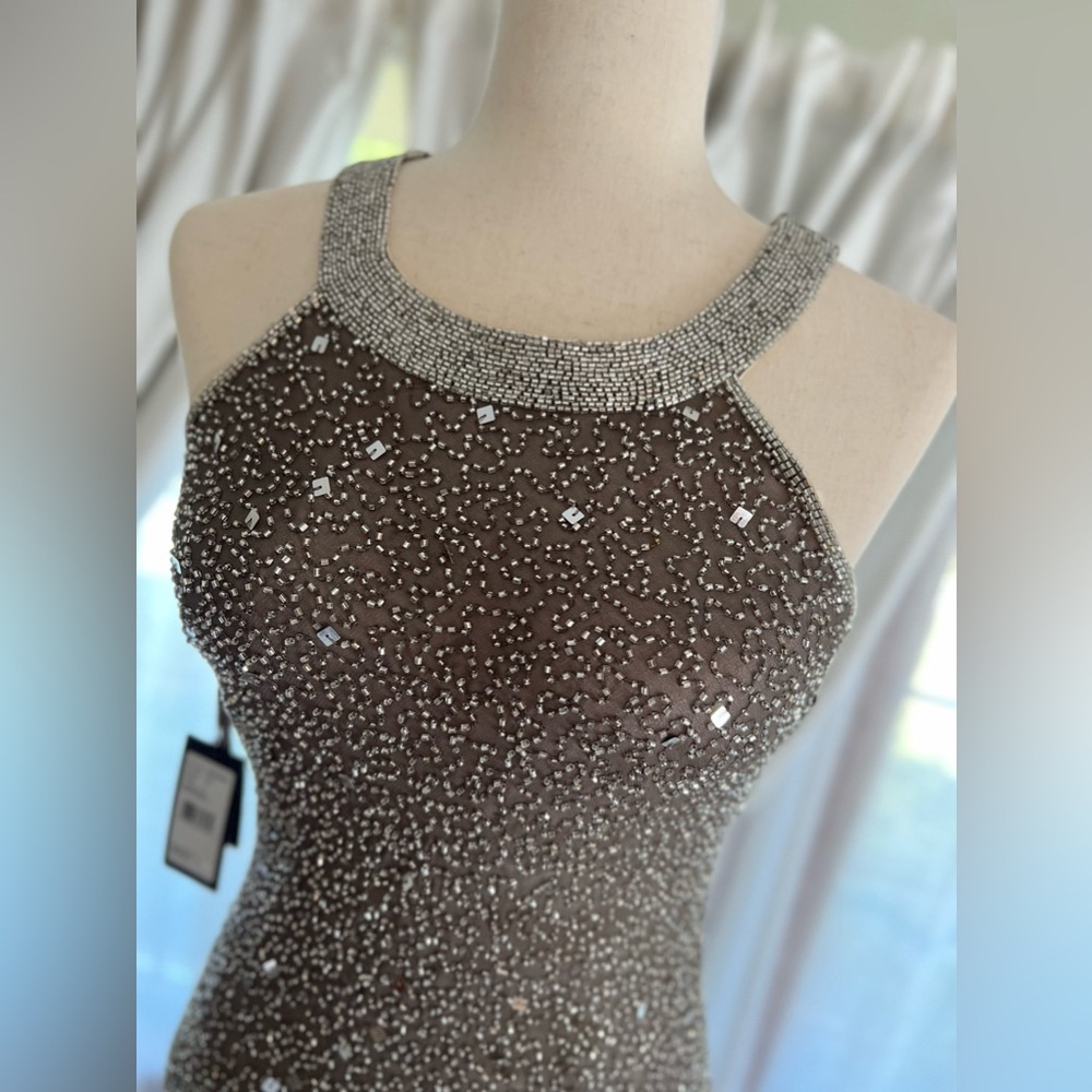 Adrianna Papell 'Caviar' Beaded Gown - Taupe Size 6 (NWT)